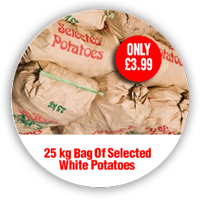 25 kg bag of selected white potatoes only £3.99